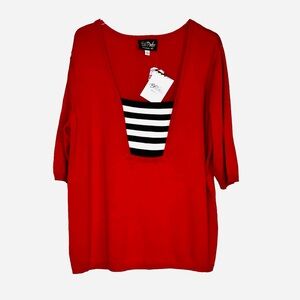 NWT Bob Mackie Wearable Nautical Red Short Sleeve Knit Sweater Tunic Top size XL